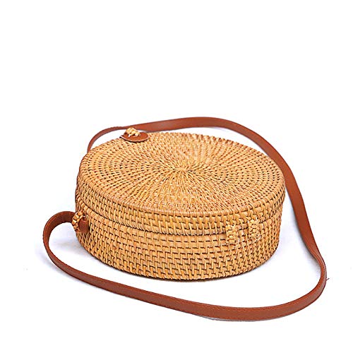 Damen Vintage Strohtasche aus geflochtenem Leder mit Riemen rund Rattan Damen Vintage Strohtasche aus geflochtenem Leder mit Riemen rund Rattan von FABSELLER