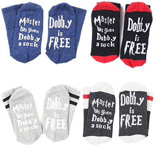 FABSELLER Lustige Socken Dobby Is Free Knitted Words Novelty Socks Uni Combed Cotton Socks for Women Men Gift 4 Pairs, 4 Paar, Einheitsgröße FABSELLER Lustige Socken Dobby Is Free Knitted Words Novelty Socks Uni Combed Cotton Socks for Women Men Gift 4 Pairs, 4 Paar, Einheitsgröße von FABSELLER