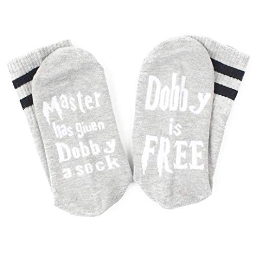 Unisex-Socken mit Aufschrift "Dobby Is Free", gestrickte Wörter, Baumwolle, Geschenk für Damen und Herren Gr. One size, Weißes Wort von FABSELLER