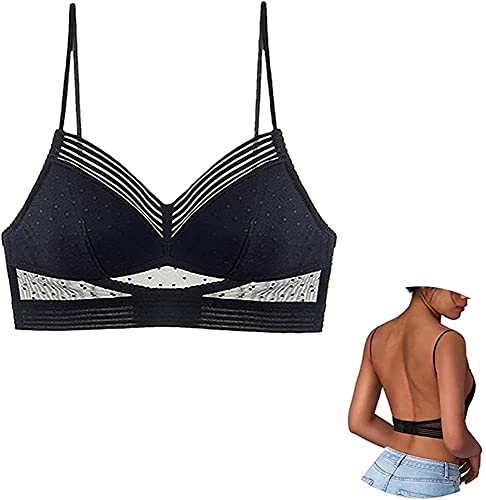 Bralette, V-Ausschnitt Top BH, Bralette Damen, Schlafen BH,Push up Spitze BH T-Shirt Bra Rückenfrei Unsichtbar für Kleid Abendkleider, Ballkleider, Brautkleider für Frauen, Mädchen (01#Black, 2XL) von FACAIAFALO