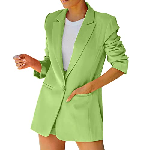 FACAIAFALO Damen Elegant Langarm Blazer Sakko Einfarbig Revers Geschäft Büro Jacke Business Bolero Jacke Anzug Trenchcoat mit Tasche (01 Grün, XXL) von FACAIAFALO