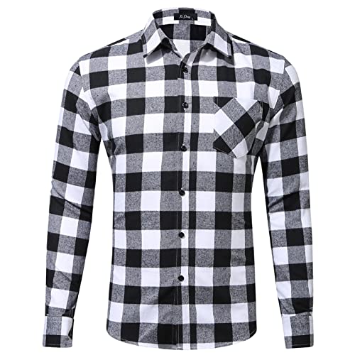 FACAIAFALO Herren Hemd Plaid Button Stehkragen Slim Fit Langarmshirt Langarmhemd Bügelfreies Business Formale Anzug Party Hochzeit TShirt Herbst Tartan Pullover Verschluss Sweatshirts Top,Z4-White, M von FACAIAFALO