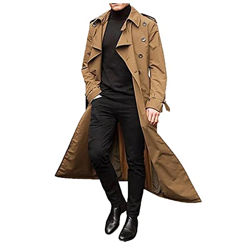 FACAIAFALO Herren Herbst und Winter Langer Trenchcoat Zweireihig Mäntel Gürtel Lose Jacke herren Herbst und Winter langer Trenchcoat zweireihiger Mantel mit lockerer Taille von FACAIAFALO