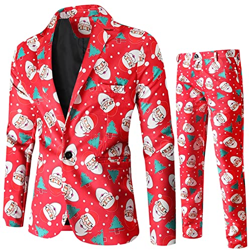 FACAIAFALO Herren Lustige Weihnachtsanzug 2-Teilig Slim Fit Button Verschiedene Drucke Formal Weihnachten Sakko Hose Blazer Partyanzug für Festlich Party Abend Hochzeit von FACAIAFALO