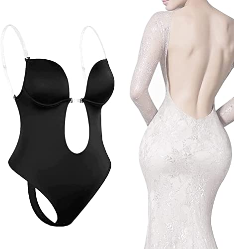 FACAIAFALO Invishaper - Plunge Damen BH RüCkenfreie Body Tiefen RüCkenausschnitt, Shapewear Formende Bodys Bodysuit mit Haken Shaping Unterwäsche Rückenfreier BH Tiefer V Ausschnitt (01#Black, XXL) von FACAIAFALO