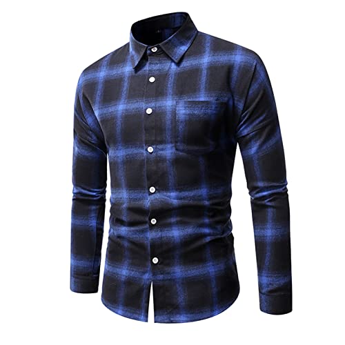 Herren Hemd Plaid Button Stehkragen Slim Fit Langarmshirt Freizeit Langarmhemd Bügelfreies Business Formale Anzug Party Hochzeit T Shirt Herren Herbst Tartan Pullover Verschluss Sweatshirts Top von FACAIAFALO