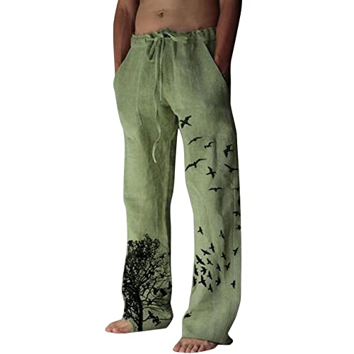 Modaworld Hosen Herren Leinen Baumwolle Lange Sport Straight Regular Fit Outdoor Strandhose aus Baumwollmischung Leicht Sommerhose Jogginghose Loose Fit Freizeithose mit Kordelzug Seitentaschen von FACAIAFALO