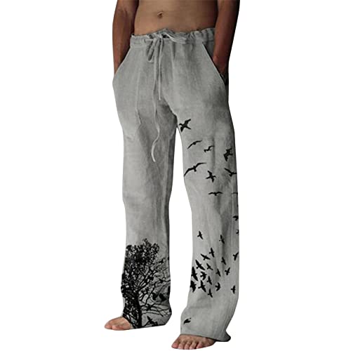 Modaworld Hosen Herren Leinen Baumwolle Lange Sport Straight Regular Fit Outdoor Strandhose aus Baumwollmischung Leicht Sommerhose Jogginghose Loose Fit Freizeithose mit Kordelzug Seitentaschen von FACAIAFALO