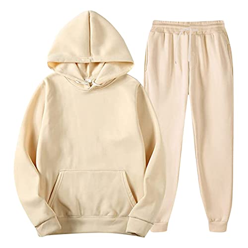 FACAIAFALO Trainingsanzug Herren Jogginganzug aus Baumwolle - Slim Fit Hoodie Pullover Jogginghose mit Taschen Joggingsuit Freizeitanzug Sets Hausanzug Running Fitness Sportanzug, Beige, L von FACAIAFALO