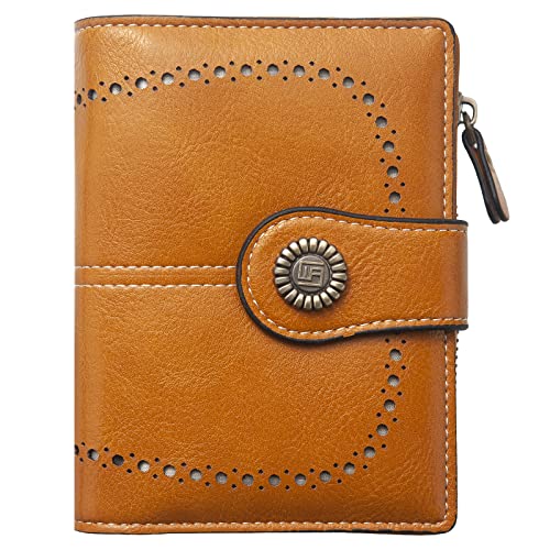 FACATH Damen Geldbörse Große Kapazität RFID-Blockierung Geldbörse Echtleder Damen Billfold Mehrere Kartenschlitze und geräumige Fach Wristlet Geldbörsen mit Reißverschluss Tasche Geldbörse (Gelb) von FACATH
