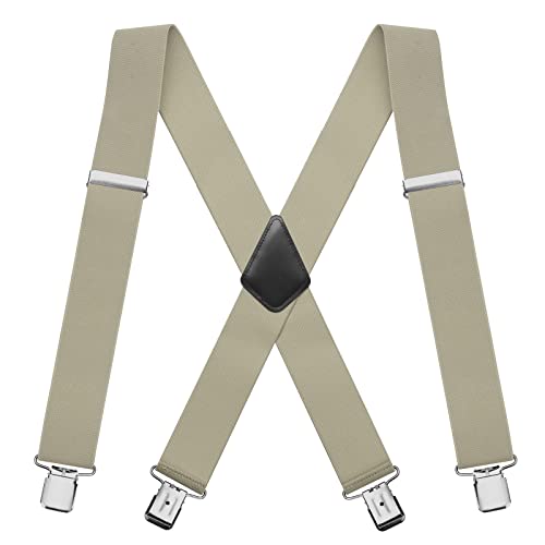FACATH Herren Hosenträger X Style 5cm Breit, Heavy Duty für Hosen Mit 4 Starken Metallclips, Smoking Verstellbar und Elastisch für Herren und Damen (Khaki) von FACATH