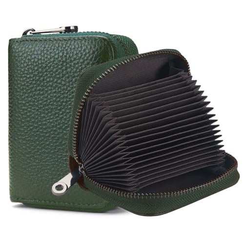 FACATH Kartenetui mit Münzfach - Kreditkartenetui aus Leder mit viel Platz für bis zu 20 Karten - Geldbörse für Damen und Herren mit RFID NFC Schutz (B-Grün) von FACATH