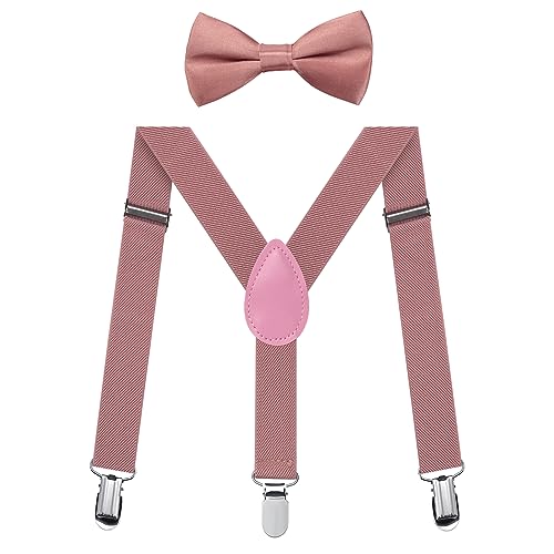 Jungen Hosenträger Fliegen Set, Kinder-Hosenträger mit elastischer Y-Form, verstellbar mit Clips und Fliege für Jungen und Mädchen (Rosa) von FACATH