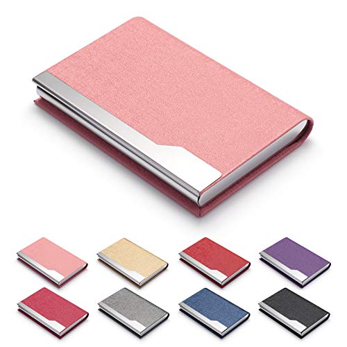 FACATH Visitenkartenetui – Luxus PU-Leder Namenskartenhalter & Edelstahl Multi Kartenetui, Slim Metal Pocket Card Holder Wallet Credit Card ID Case/Holder with Magnetic Shut – Pink von FACATH