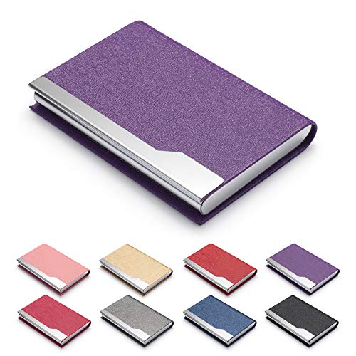 FACATH Visitenkartenetui – Luxus PU-Leder Namenskartenhalter & Edelstahl Multi Kartenetui, Slim Metal Pocket Card Holder Wallet Credit Card ID Case/Holder with Magnetic Shut – Purple von FACATH