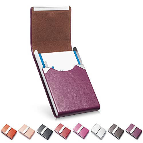 Visitenkartenhalter, luxuriöse Mikrofaser-Lederetui, Metallkarten, dünne Kartenhalter, Visitenkartenhalter für Damen und Herren mit Magnetverschluss (lila) von FACATH