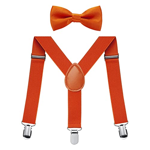 Jungen Hosenträger Fliegen Set, Kinder-Hosenträger mit elastischer Y-Form, verstellbar mit Clips und Fliege für Jungen und Mädchen (Orange) von FACATH