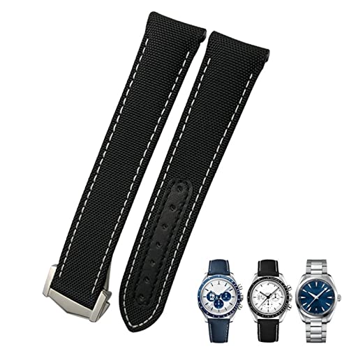 FACDEM 19 mm, 20 mm, 21 mm, Nylon-Canvas-Armband mit gebogenem Ende, passend für Omega Seamaster 300 AT150 Speedmaster, 19mm Black clasp, Achat von FACDEM