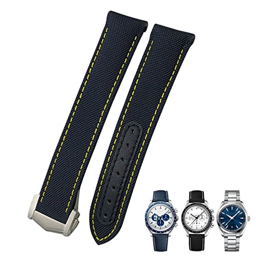 FACDEM 19 mm, 20 mm, 21 mm, Nylon-Canvas-Armband mit gebogenem Ende, passend für Omega Seamaster 300 AT150 Speedmaster, 20mm Rose clasp, Achat von FACDEM