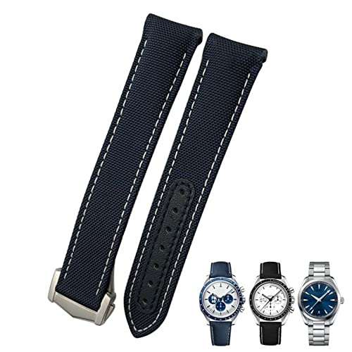 FACDEM 19 mm, 20 mm, 21 mm, Nylon-Canvas-Armband mit gebogenem Ende, passend für Omega Seamaster 300 AT150 Speedmaster, 21mm Gold clasp, Achat von FACDEM