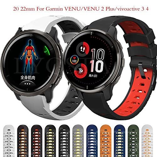 FACDEM 20 x 22 mm Smartwatch-Armband für Garmin Venu SQ/Venu2 Plus Armbänder Vivoactive 3 4/Forerunner 245 Uhrenarmband aus Silikon, 20mm Universal, Achat von FACDEM