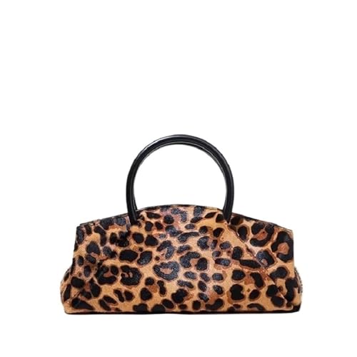 FACDEM Damen-Umhängetasche, PU-Leder, Leopardenmuster, schwarz, silber, modisch, schick, gerüscht, Schultertasche von FACDEM