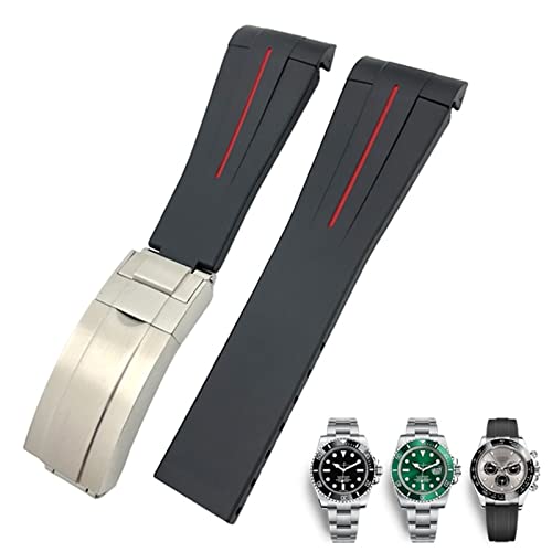 FACDEM Gummi-Uhrenarmband, 20 mm, 21 mm, passend für Submariner Rolex Daytona GMT Seiko Hamilton Sportarmband mit gebogenem Ende, 21 mm, Achat von FACDEM