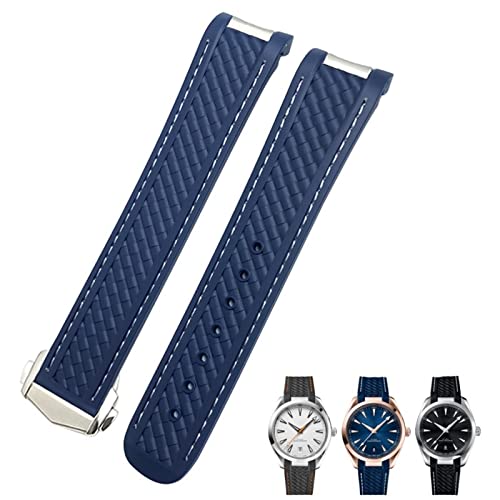 FACDEM Gummi-Uhrenarmband mit gebogenem Ende, 19 mm, 20 mm, passend für Omega Seamaster 300 AT150 Aqua Terra 8900 Speedmaster Silikon-Uhrenarmbandwerkzeuge, 19 mm, Achat von FACDEM