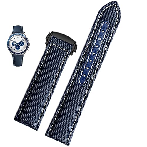 FACDEM Uhrenarmband aus Segeltuch für Omega Seamaster 300 Speedmaster AT150, 19 mm, 20 mm, Herren-Zubehör, Blau / Schwarz, 19 mm, Achat von FACDEM