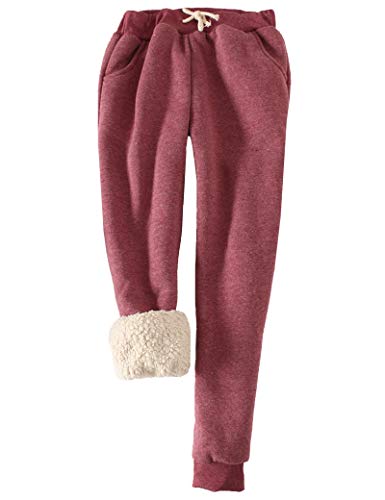 FACDIBY Damen Sweatpants Sherpa Gefüttert Winter Warm Athletic Jogger Fleece Pants - Rot - Groß von FACDIBY