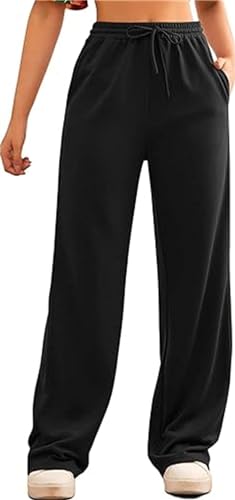 FACDIBY Jogginghose mit weitem Bein für Damen, elastisch, hohe Taille, Kordelzug, lockere Hose mit Taschen von FACDIBY