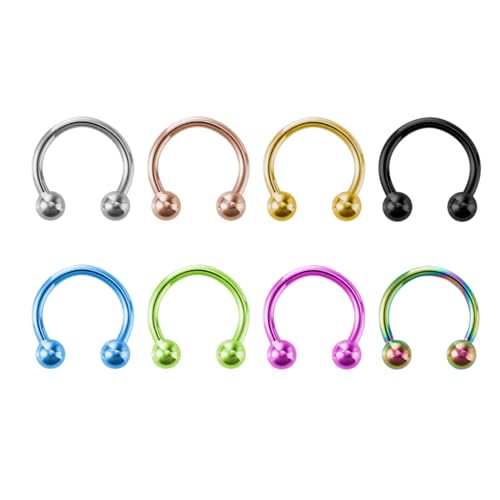 FACOKO 8 Stück G23 Titan Hufeisen Septum-Ringe, 16G Nasenringe, Kugel-Hufeisen, rund, Barbell, Septum, Schmuck-Set für Damen und Herren, 6 mm-12 mm, FACOKO 8 Stück G23 Titan Hufeisen Septum-Ringe, 16G Nasenringe, Kugel-Hufeisen, rund, Barbell, Septum, Schmuck-Set für Damen und Herren, 6 mm-12 mm, von FACOKO