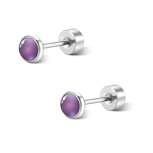 FACOKO Amethyst-Ohrstecker 4 mm Titanstahl flache Rückseite Ohrringe für Frauen hypoallergen winzige lila Ohrstecker minimalistischer zierlicher Schmuck Geschenk (4MM) von FACOKO