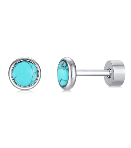 FACOKO Blaue türkise/opale/schwarze Achat-Titan-Ohrringe flache Rückseite einfache der Ohrstecker hypoallergene Titan-Ohrringe nickelfrei 4/5 MM optional Unisex (Blau-Türkis-4MM) von FACOKO