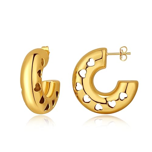 FACOKO Chunky Gold Creolen für Frauen, leichter Wassertropfen-Ohrring, offene gedrehte Creolen, hypoallergen, 14 Karat vergoldet, U-Form, nickelfrei, Huggie-Creolen-Ohrring, Edelstahl, Kein Edelstein FACOKO Chunky Gold Creolen für Frauen, leichter Wassertropfen-Ohrring, offene gedrehte Creolen, hypoallergen, 14 Karat vergoldet, U-Form, nickelfrei, Huggie-Creolen-Ohrring, Edelstahl, Kein Edelstein von FACOKO