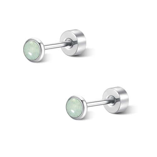 FACOKO Damen-Ohrringe mit flacher Rückseite Aventurin-Ohrstecker 5mm Titanstahl flache Rückseite hypoallergen grüne Ohrstecker minimalistisches zierliches Schmuckgeschenk (5MM) von FACOKO