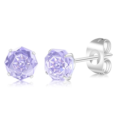FACOKO Damenohrringe 6 mm violette Zirkonia-Ohrstecker im Rosenschliff hypoallergene Titan-Ohrringe minimalistische Luxus-Ohrringe (Lila, 6MM) von FACOKO