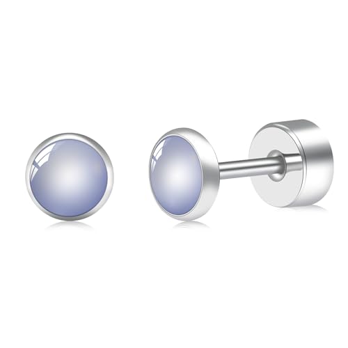 FACOKO Flat Back Ohrringe für Frauen, G23 Titanium Hypoallergenic Onyx Ohrringe, Stein flach zurück Ohrstecker Ohrring für mehrere Piercings Flatback Ohrring empfindliche Ohren (Opal Stein - 4MM) von FACOKO