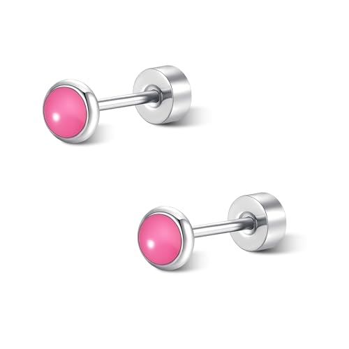 FACOKO Jade-Titan-Ohrringe mit flacher Rückseite hypoallergen rosa Stein-Ohrstecker für Damen 4 mm Knorpel-Piercing-Schmuck Helix-Tragus minimalistische Ohrringe (4MM) von FACOKO