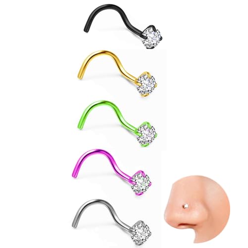 FACOKO Nasenringe, 5 Stück, 20 g, Nasenschraubringe, Zirkonia, Nasenpiercing aus Titan, Nasenstecker für Damen, Nasenloch-Nasenpiercing, Schmuck, Herren, Gold/Silber/Schwarz/Rosa/Grün, 20G-0.8*7 FACOKO Nasenringe, 5 Stück, 20 g, Nasenschraubringe, Zirkonia, Nasenpiercing aus Titan, Nasenstecker für Damen, Nasenloch-Nasenpiercing, Schmuck, Herren, Gold/Silber/Schwarz/Rosa/Grün, 20G-0.8*7 von FACOKO