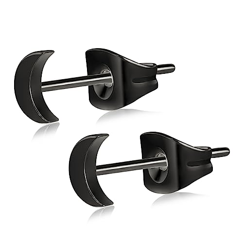 FACOKO Reines Titan Herz Ohrringe Frauen Flach Stern Ohrring Mond Nickelfrei Hypoallergen Ohrstecker für Empfindliche Ohren Bar Ohrring Stud, Rosegold/Gold/Schwarz/Silber, 4 mm, Beschichtet, Kein von FACOKO