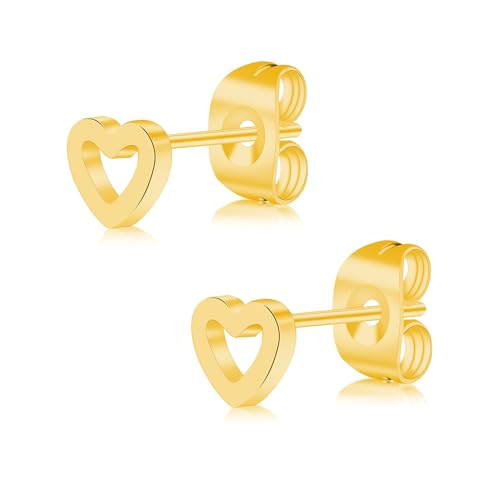 FACOKO Titan-Ohrringe mit Herz für Damen 5 mm Gold-Ohrstecker mit Schmetterlingsverschluss hypoallergen Knorpelohrring leichter Körperschmuck geeignet für Männer und Frauen (Gold, 5MM) von FACOKO