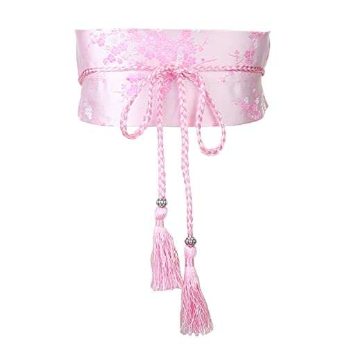FAD-4U Damen-Obi-Gürtel, Baumwolle, japanischer Stil, bestickt, breiter Bund, Gürtel mit Quaste, Yukata-Robe, Zubehör, rose, One size von FAD-4U