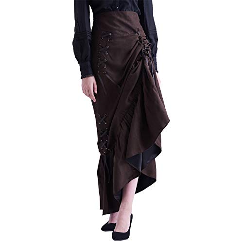 Damen Viktorianischer Rock Steampunk Gothic Vintage Rock Verstellbare Rüsche von FAD-4U