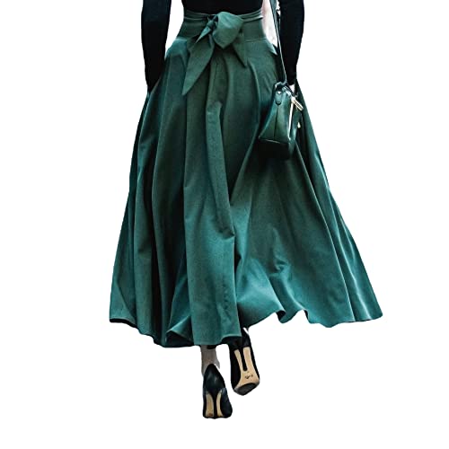 Damen Elegant Mittelalter Rock Vintage A-Linie Hohe Elastische Taille Rock High Waist Freizeit Skirt von FAD-4U