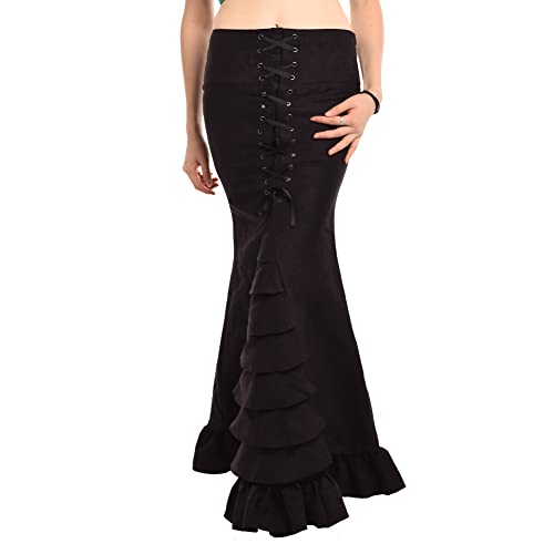 Steampunk Rock Gothic viktorianischer Mittelalter Rüschenrock Kostüm Schwarz,XXL von FAD-4U