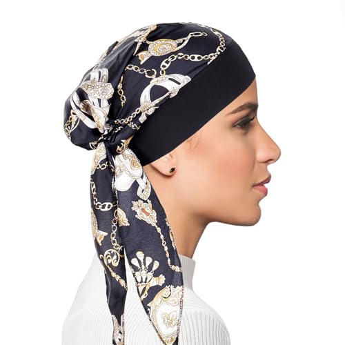 FADACHY Damen Chemo,Haarausfall-Turban,seidiges Kopftuch PaPastoral-Schwarz Print von FADACHY