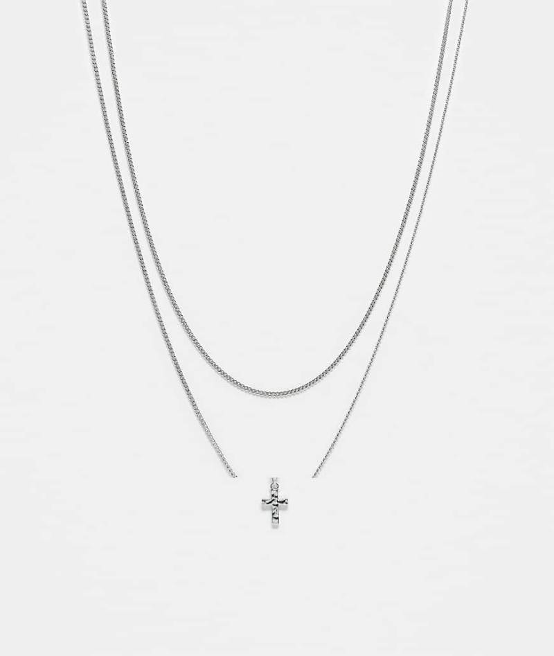 Faded Future - 2er-Pack silberfarbene Halsketten mit Kreuz-Anhängern von FADED FUTURE
