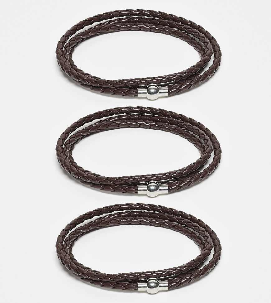 Faded Future - 3er-Pack Armbänder aus Kunstleder in Braun-Brown von FADED FUTURE
