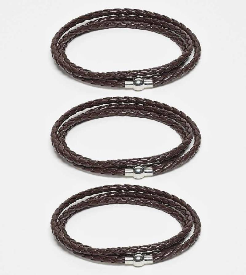 Faded Future - 3er-Pack Armbänder aus Kunstleder in Braun-Brown von FADED FUTURE